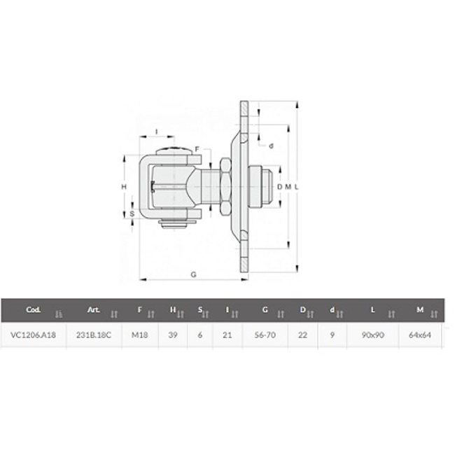 Vendita online Cardine M18 con piastra a 4 fori art.231B.18C